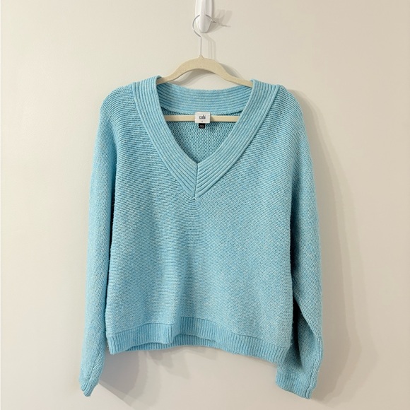 CABI Blue Knit V-neck Sweater Womens S Oversized Casual Colorful Winter Blue - Picture 2 of 5